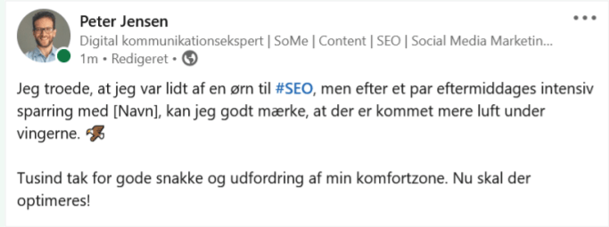 Eksempel på fejring på LinkedIn