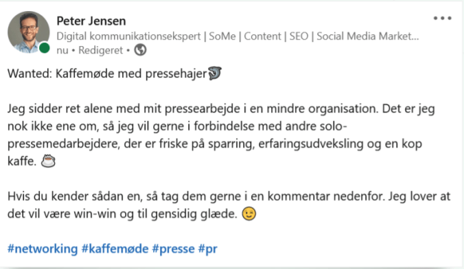 Eksempel på spørgsmål på LinkedIn
